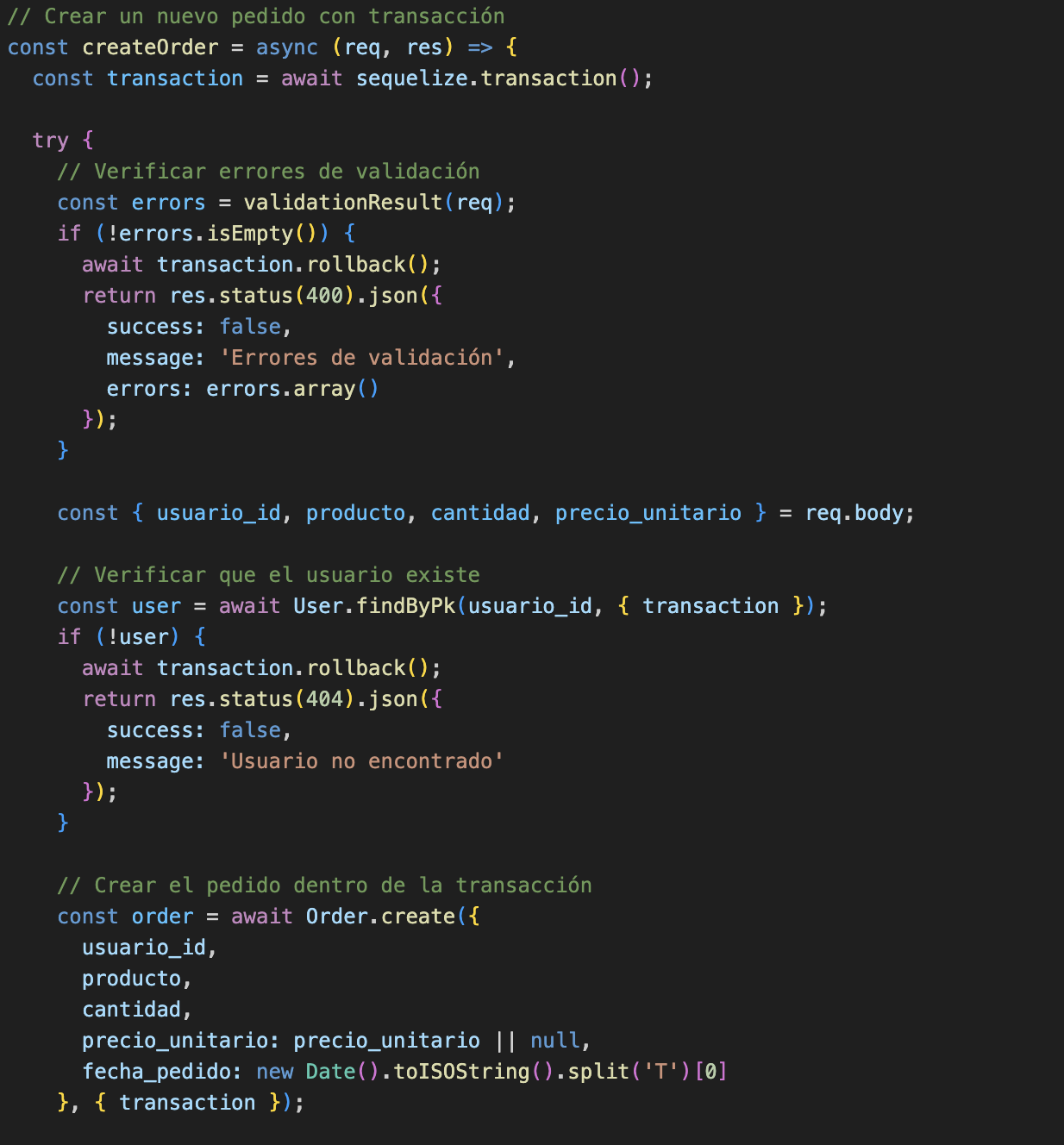Creación de Pedido con Transacción - Parte 1