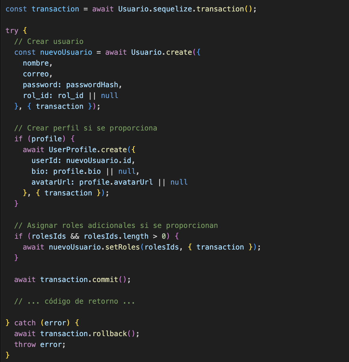 Ejemplo de Transacción en Sequelize