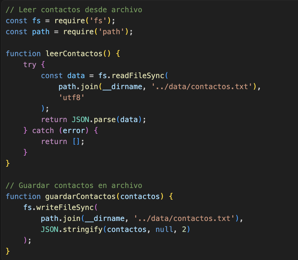 Código de gestión de contactos
