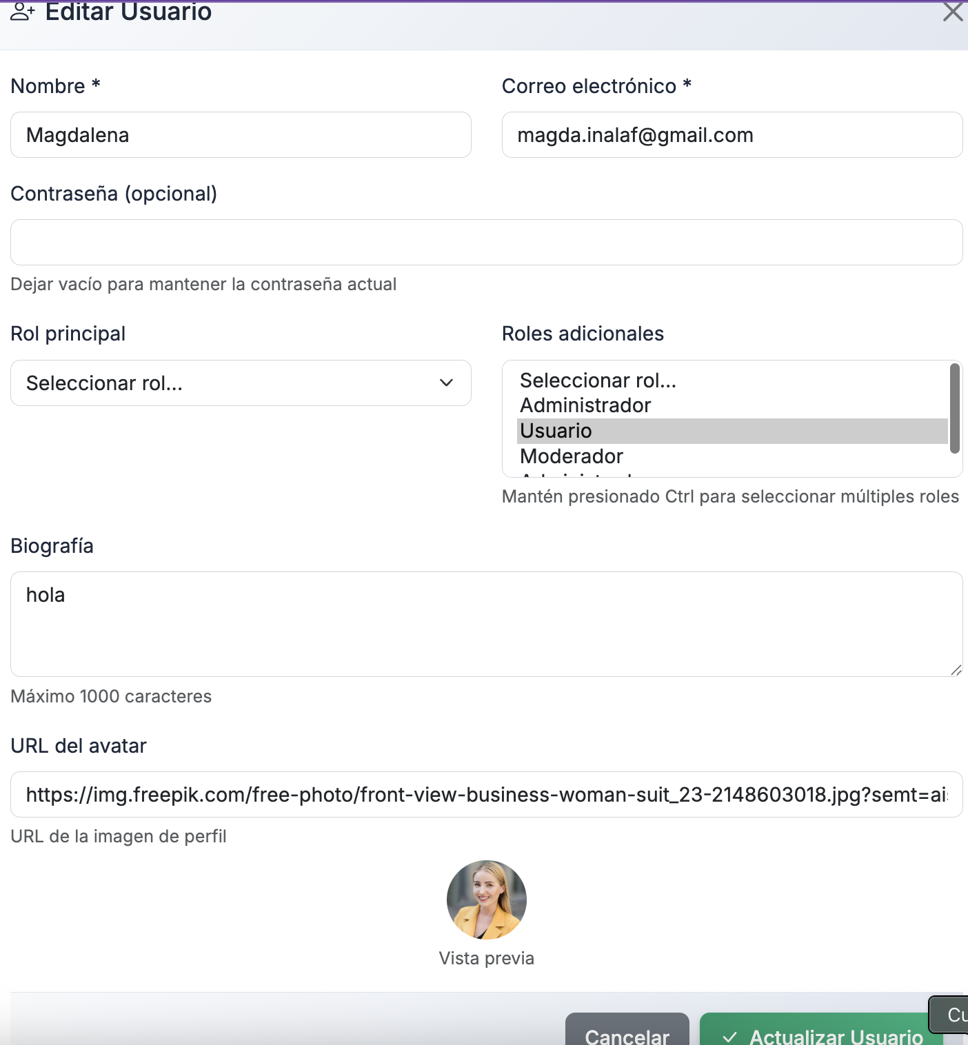 Formulario de Usuario
