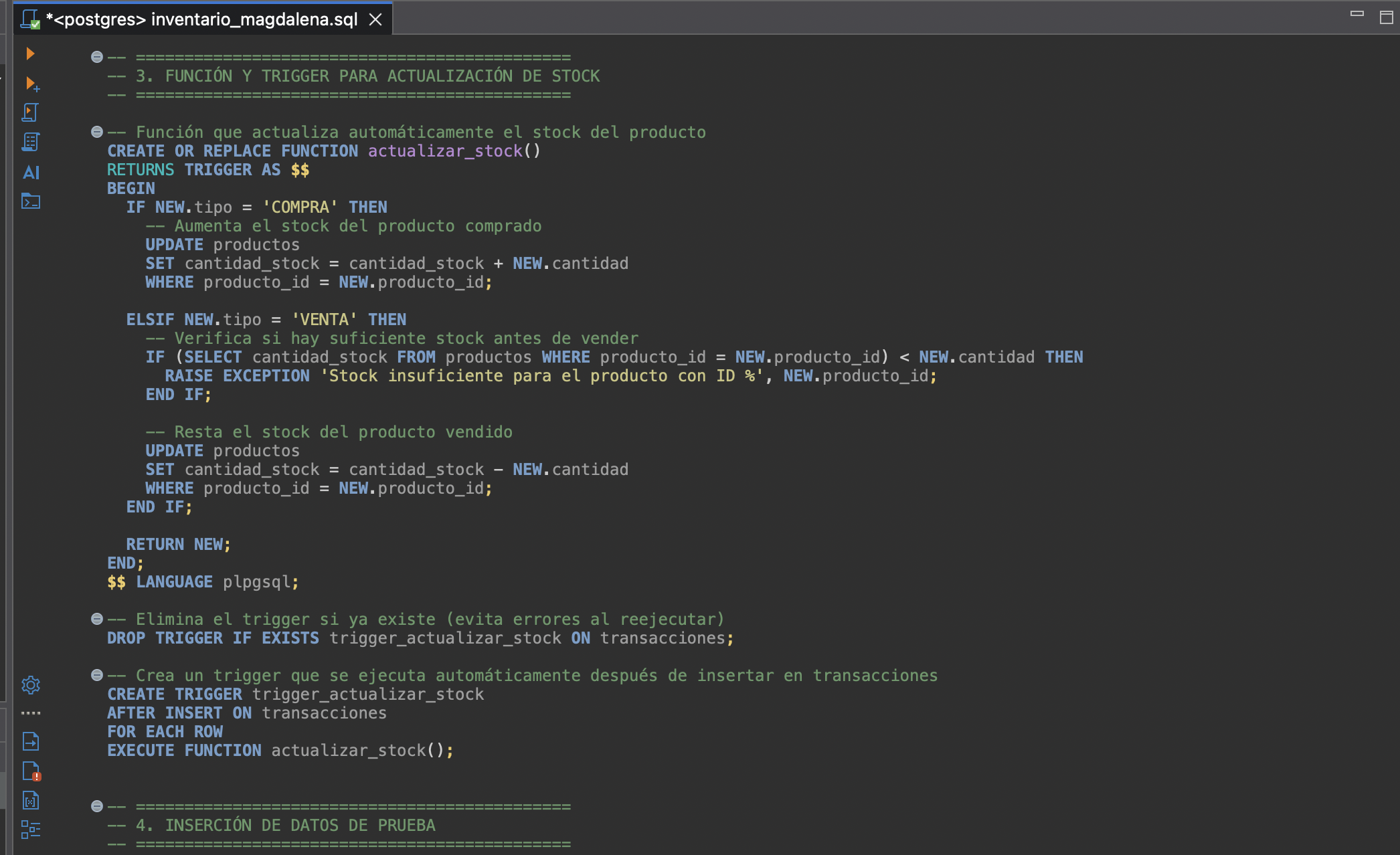 Trigger SQL para actualizar stock
